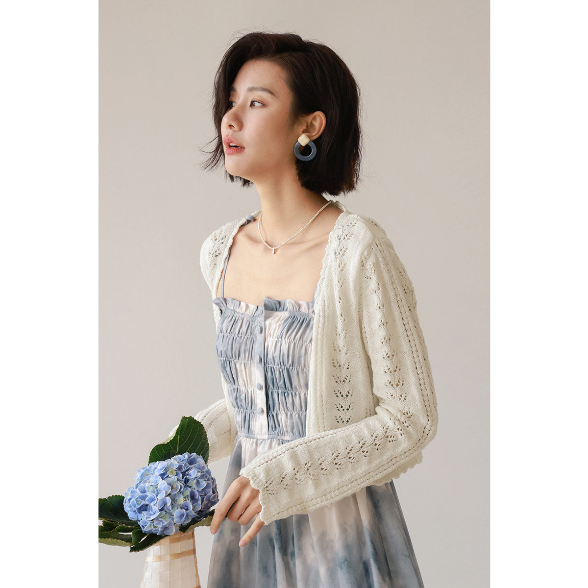 法式鏤空針織開衫罩衫